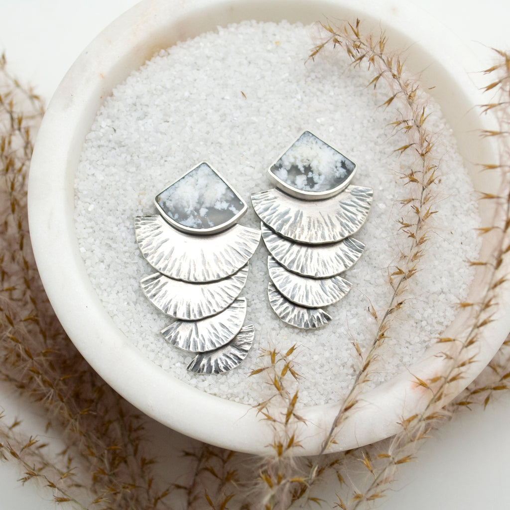 carmela earrings : plume agate : large