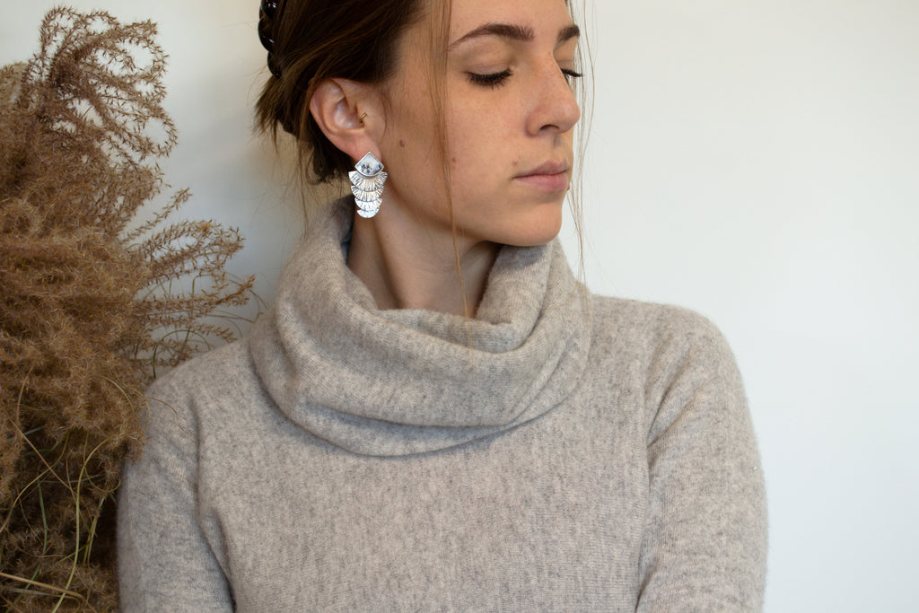 carmela earrings : plume agate : large