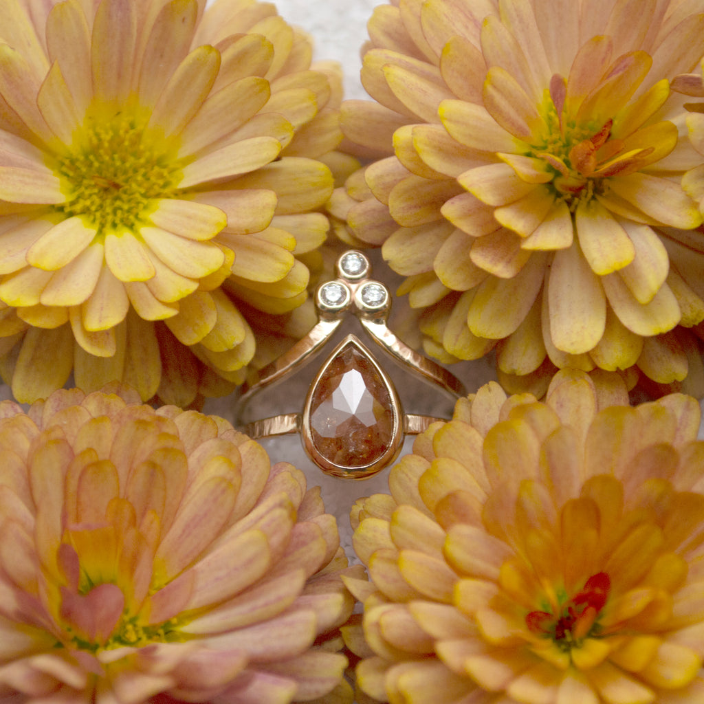 pear rose cut red diamond : 14k