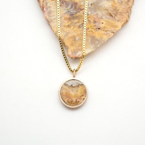 lunar necklace : plume agate : brass