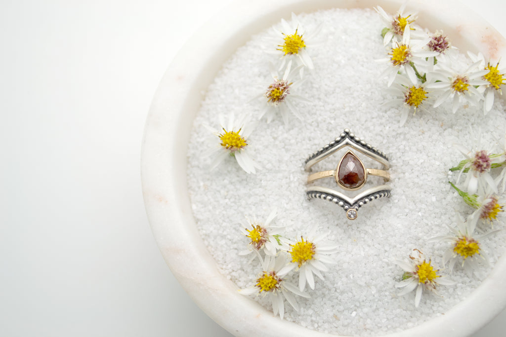 pear rose cut burgandy diamond : 14k