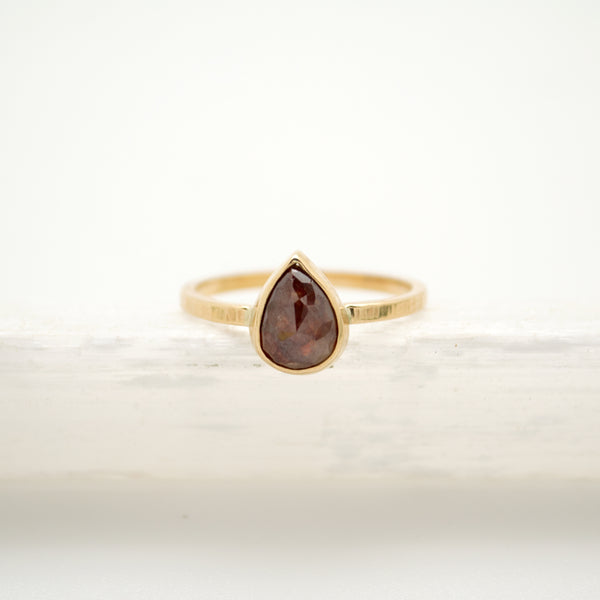 pear rose cut burgandy diamond : 14k